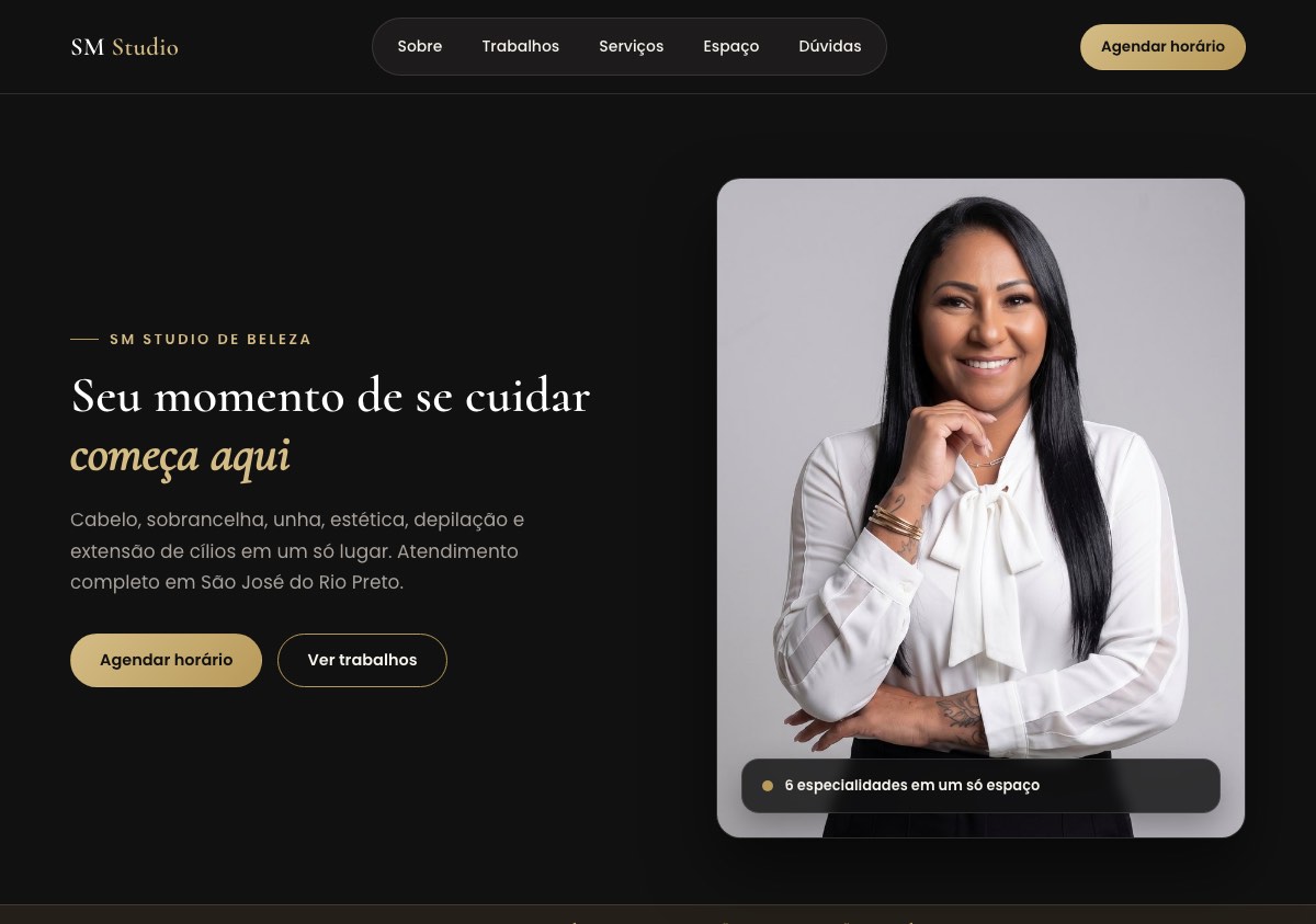 Página da SM Studio de Beleza